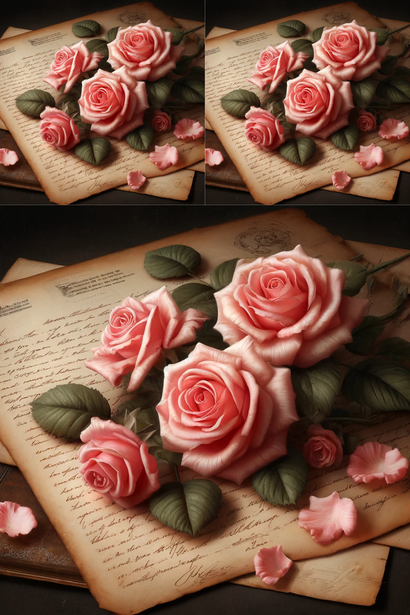 Reispapier für Decoupage-Rosen auf alten Vintage-Buchstaben, Kat. Nr. 274