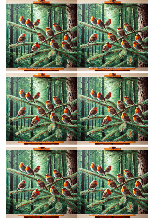 Reispapier für Decoupage-Collage „Rotkehlchen auf Kiefernbaum“ Kat. Nr. 2375