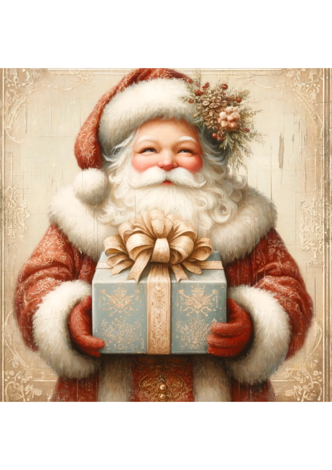 Reispapier für Decoupage, Weihnachtsmann hält ein Geschenk, volle Kat.-Nr. 2412