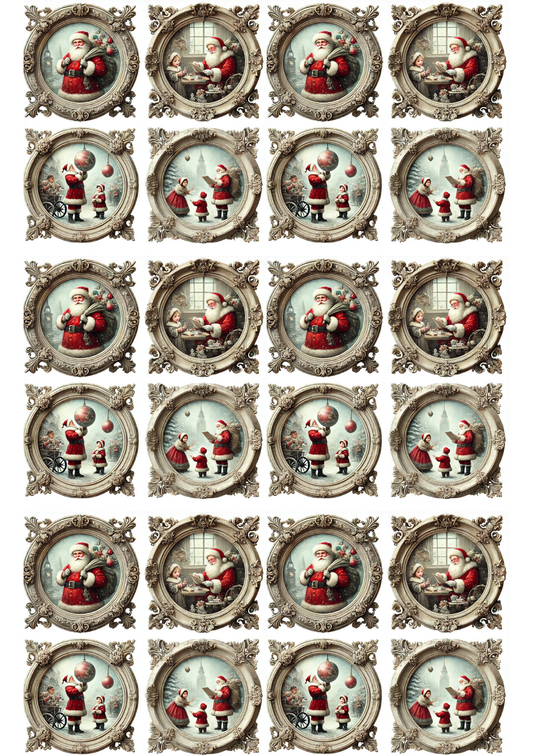 Reispapier für Decoupage, Weihnachtsmann-Szenen in runden Rahmen, Collage, Kat.-Nr. 3145