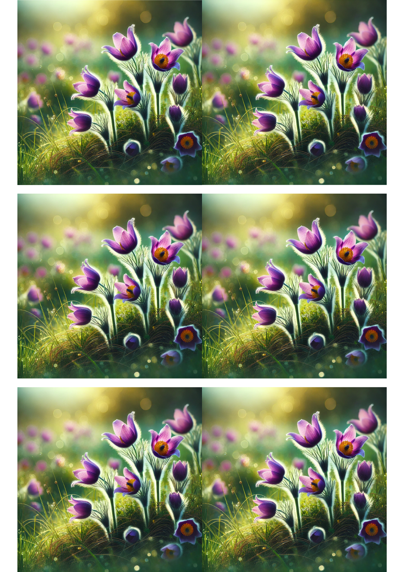 Rice Paper For Decoupage Pasque Flowers Collage Cat. No. 3153