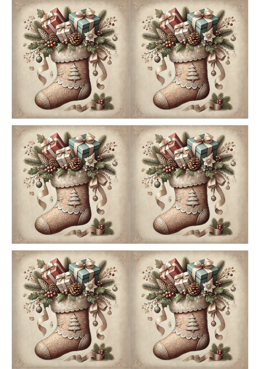 Rice Paper For Decoupage Christmas Sock 2 Collage Cat. No. 3151