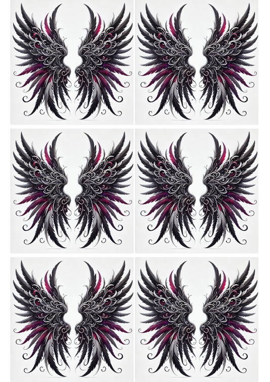 Reispapier für Decoupage Engelsflügel mit roten Elementen im Gothic-Stil Collage Kat. Nr. 2395