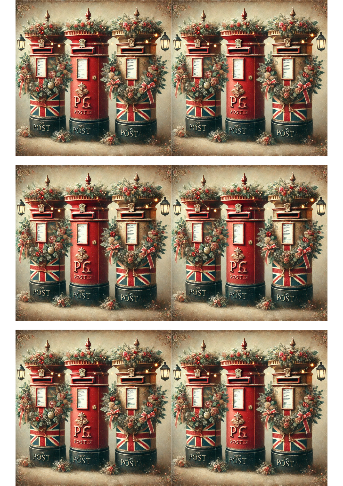 Reispapier für Decoupage, Collage mit britischen Briefkästen, Kat. Nr. 2895