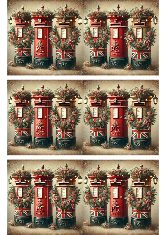 Reispapier für Decoupage, Collage mit britischen Briefkästen, Kat. Nr. 2895