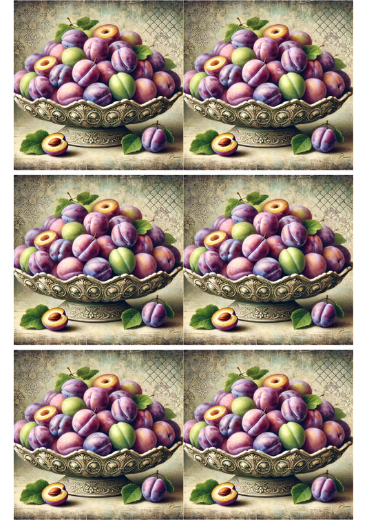 Reispapier für Decoupage-Collage „Pflaumen auf einem Teller“ Kat. Nr. 2449