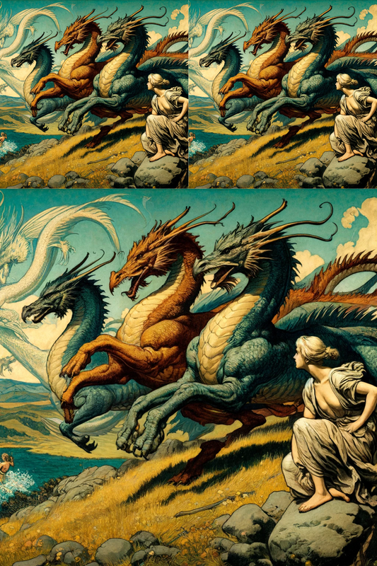 Rice paper for decoupage Dragons at gallop, Cat. No. 326