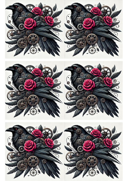 Reispapier für Decoupage Rabe Steampunk Collage Kat. Nr. 2903