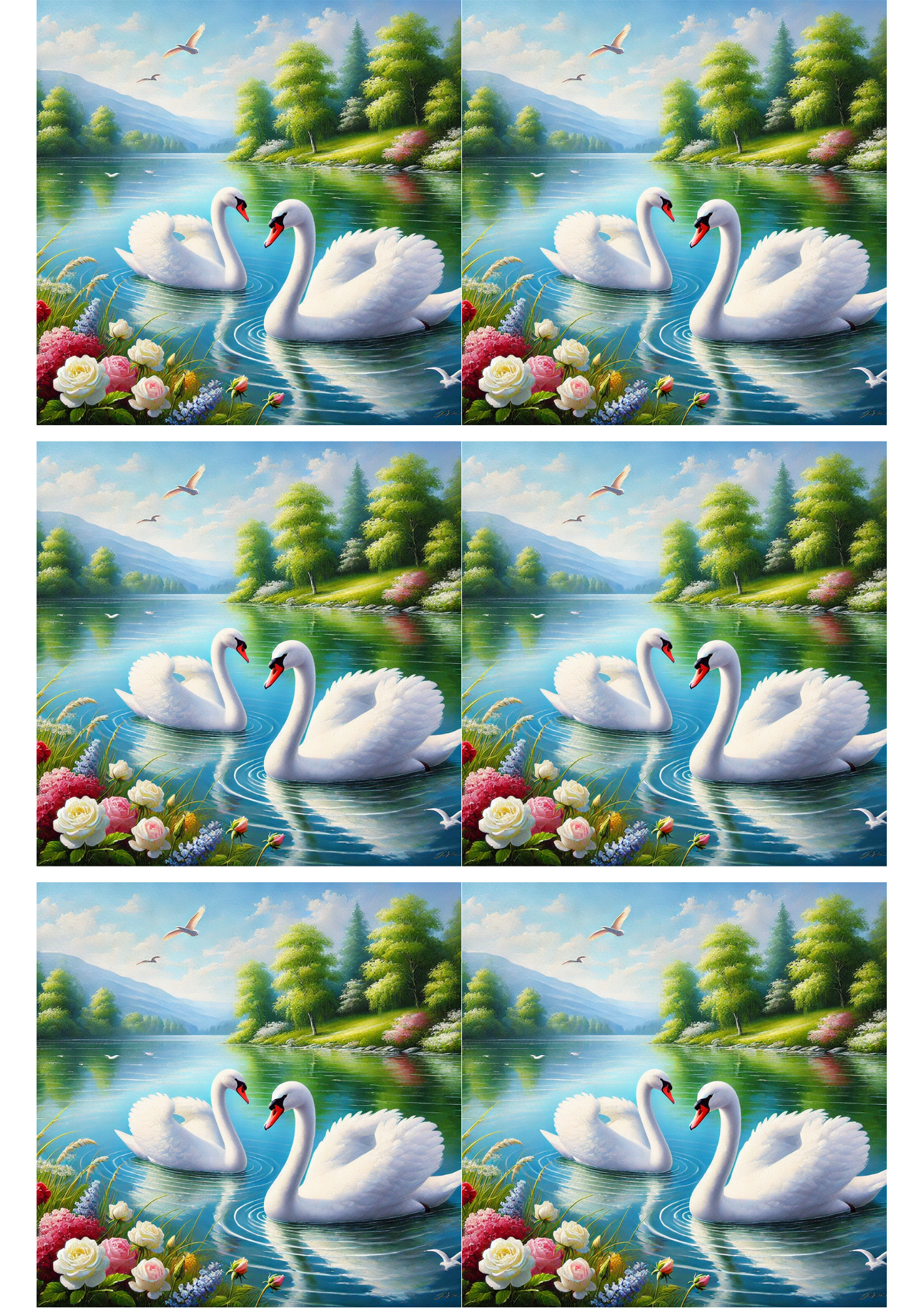 Reispapier für Decoupage-Collage „Schwäne auf dem Fluss“ Kat. Nr. 2505
