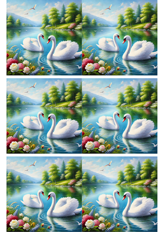 Reispapier für Decoupage-Collage „Schwäne auf dem Fluss“ Kat. Nr. 2505