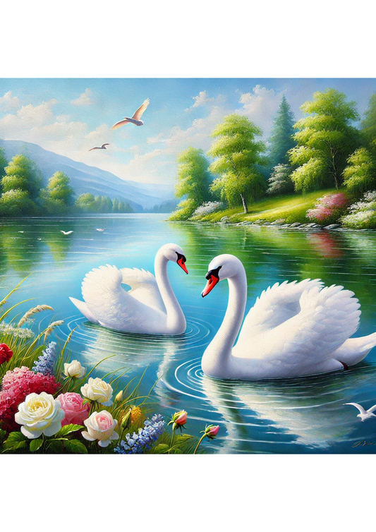 Reispapier für Decoupage Schwäne auf dem Fluss, volle Kat.-Nr. 2506