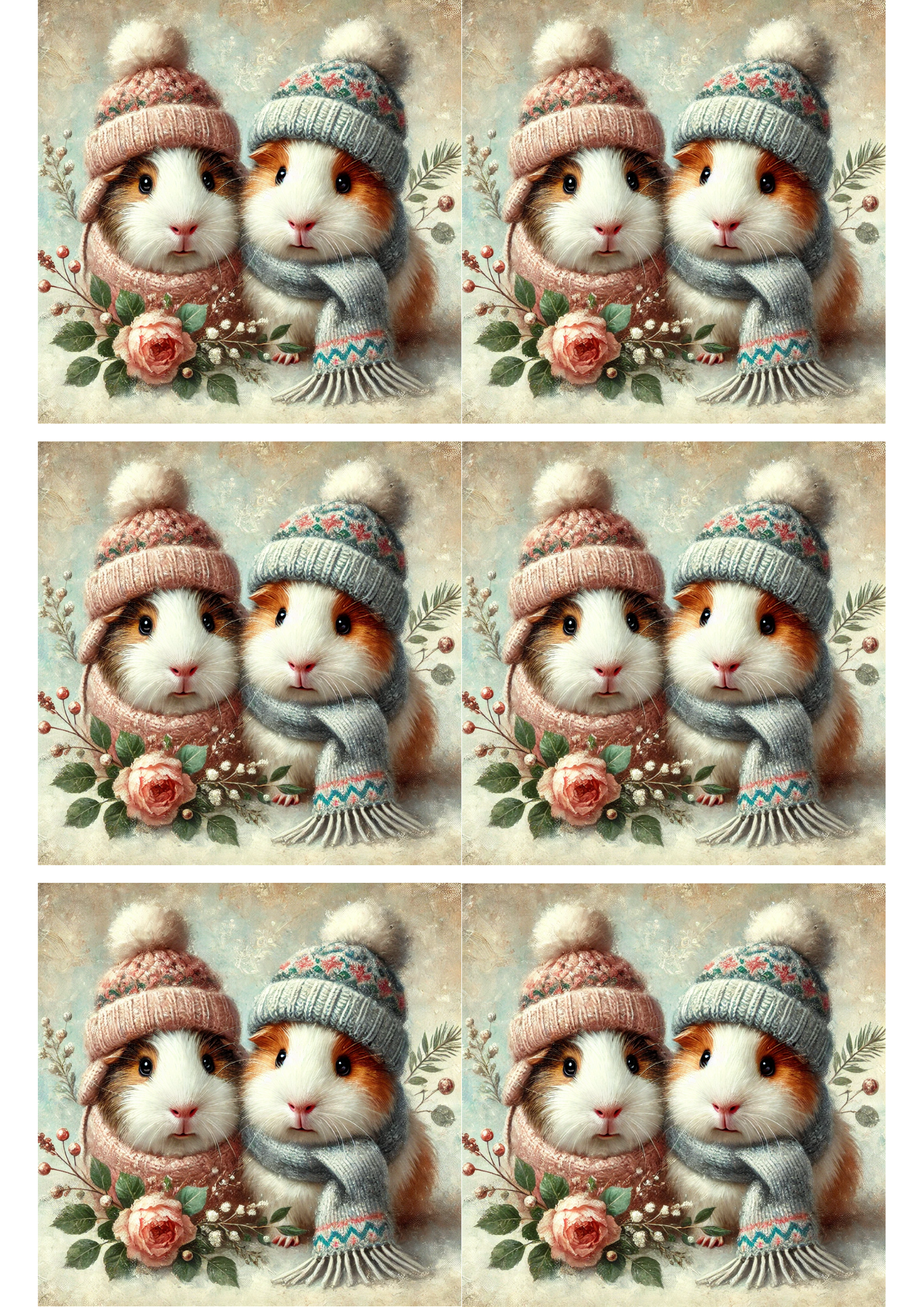 Rice Paper For Decoupage Guinea Pigs In Hats Schabby Chic Collage Cat. No. 2913