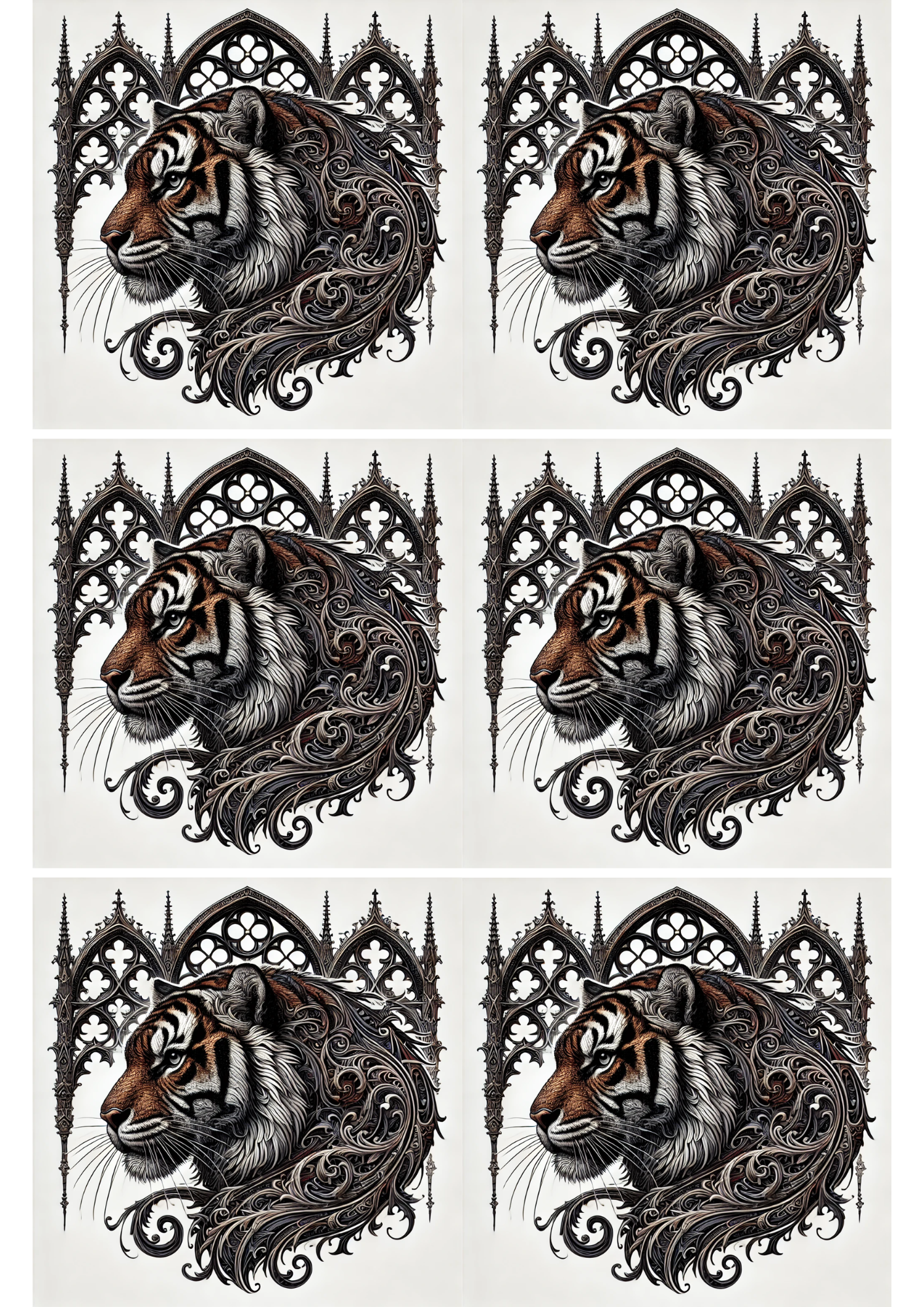 Reispapier für Decoupage Tigerkopf-Collage im Gothic-Stil Kat. Nr. 2539