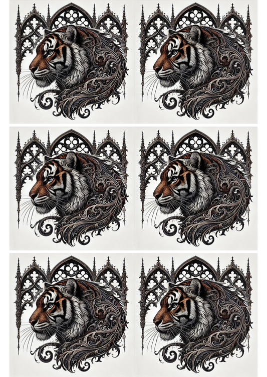 Reispapier für Decoupage Tigerkopf-Collage im Gothic-Stil Kat. Nr. 2539