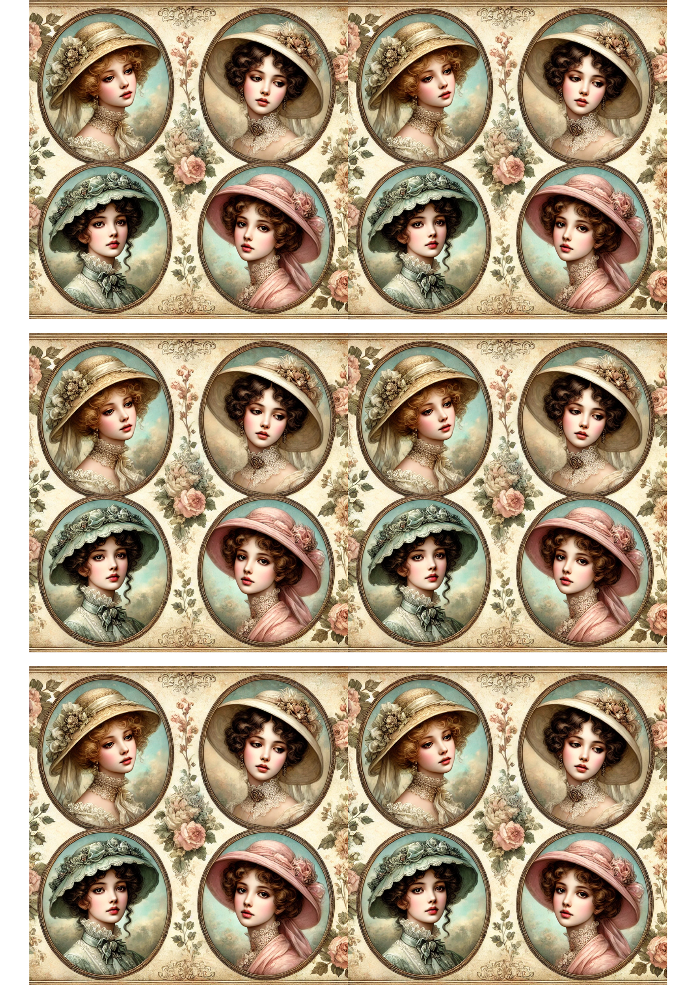 Reispapier für Decoupage, Collage „Viktorianische Frau in Ovalen“, Kat. Nr. 3171