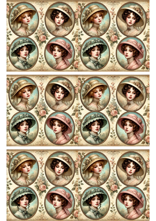 Reispapier für Decoupage, Collage „Viktorianische Frau in Ovalen“, Kat. Nr. 3171