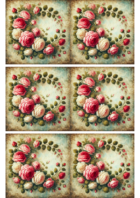 Reispapier für Decoupage Vintage Rosengirlanden-Collage Kat. Nr. 2639