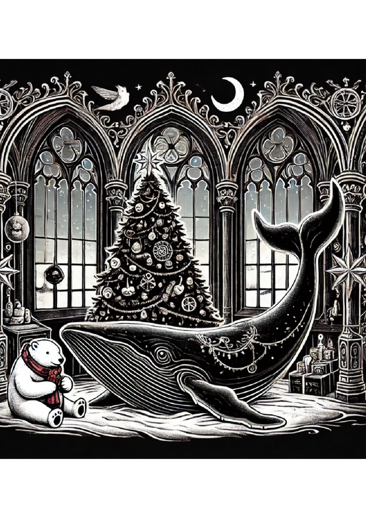 Reispapier für Decoupage Wal, Teddybär und Weihnachtsbaum im Gothic-Stil, vollständige Kat.-Nr. 1249