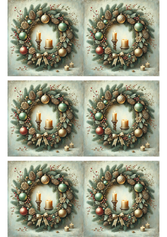 Rice Paper For Decoupage Christmas Wreath Collage Cat. No. 3175