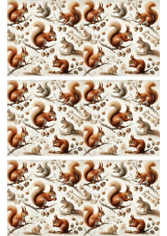 Rice Paper For Decoupage Squirrels Collage Cat. No. 3177