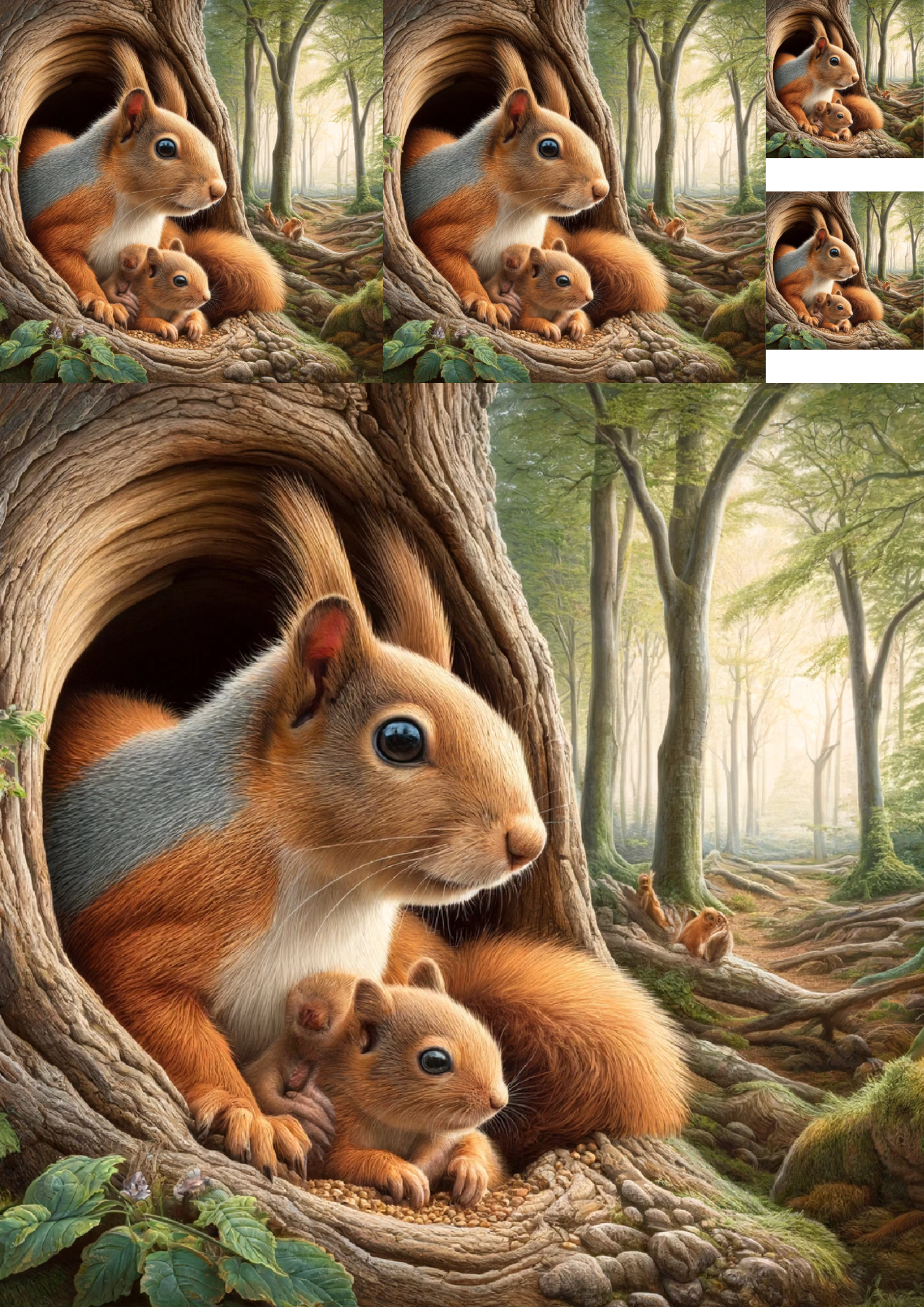 Rice Paper For Decoupage Squirrel Family In The Forest Collage Cat No. 1007