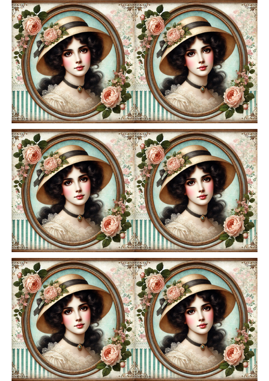 Reispapier für Decoupage, viktorianische Frau in ovaler Collage, Kat. Nr. 3179