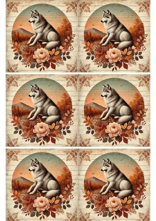 Reispapier für Decoupage Wolf im Herbst 3 Collage Kat. Nr. 2663