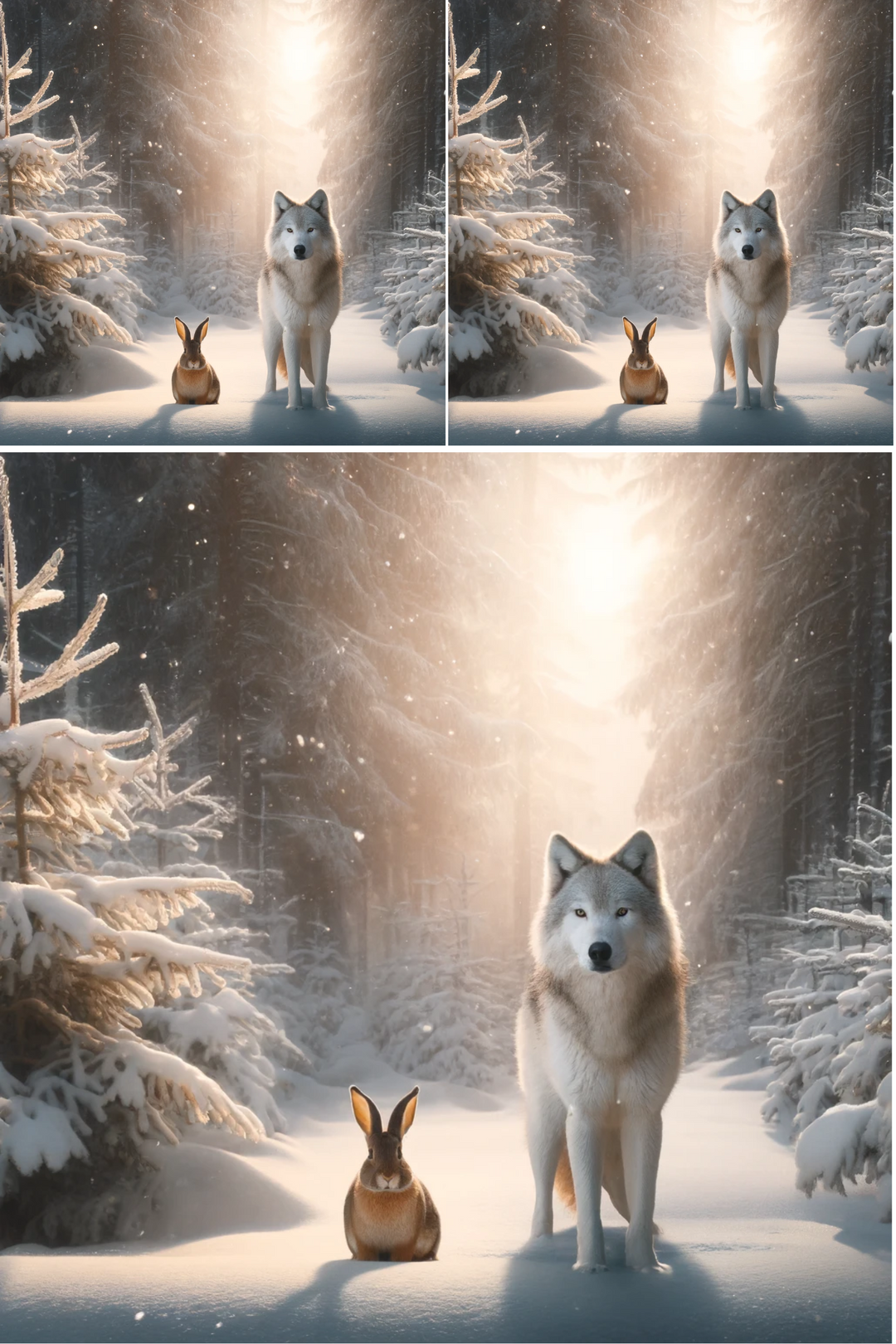 Reispapier für Decoupage Wolf, Hase im Winter Collage Katze Nr. 779