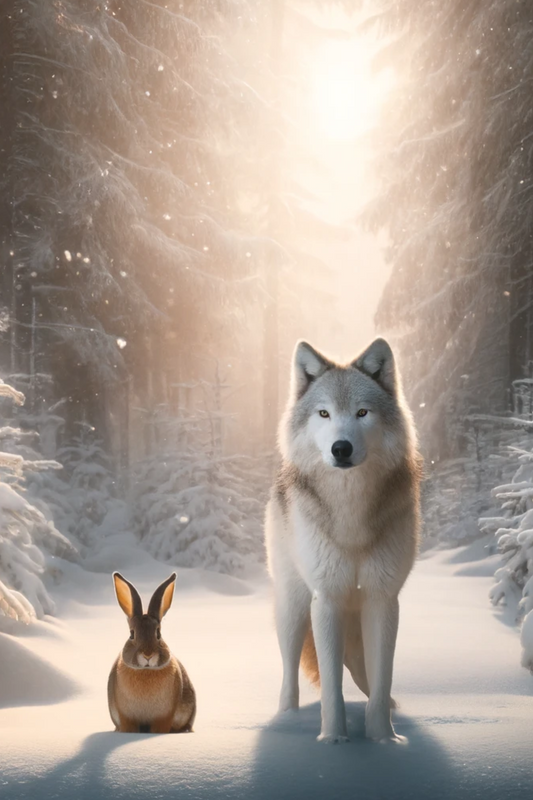 Rice Paper For Decoupage Wolf, Hare in Winter Full Cat No. 780