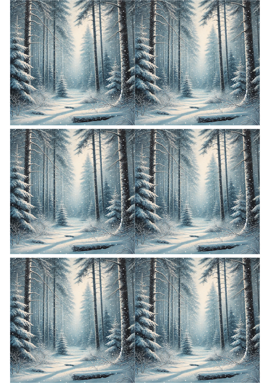 Rice Paper For Decoupage Winter Forest Collage Cat. No. 2669