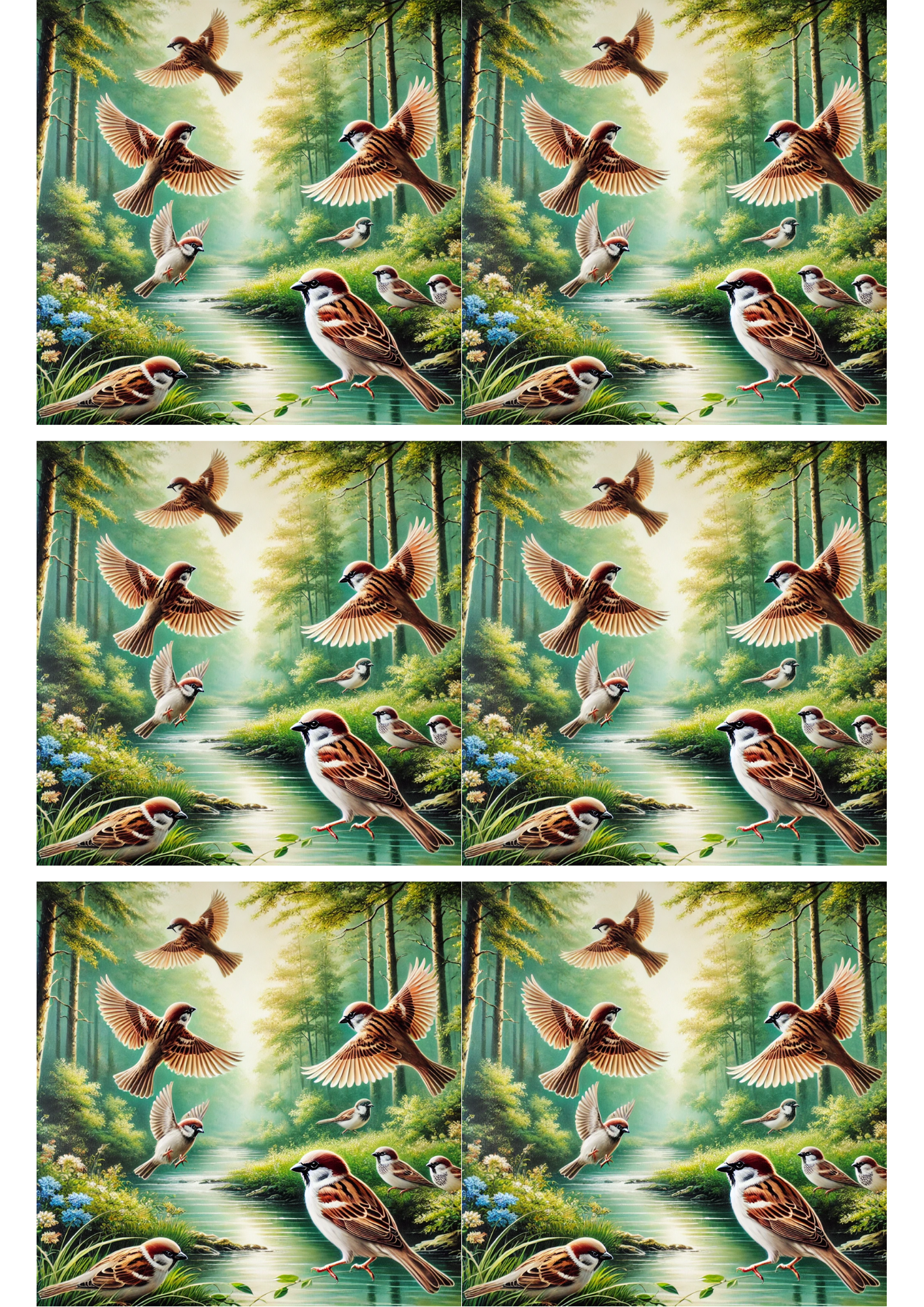 Reispapier für Decoupage-Collage „Spatzen auf dem Fluss“, Kat. Nr. 2695