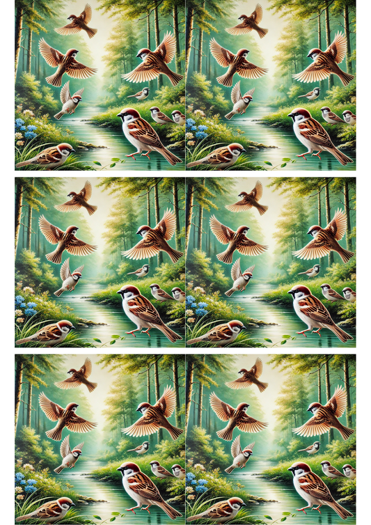 Reispapier für Decoupage-Collage „Spatzen auf dem Fluss“, Kat. Nr. 2695