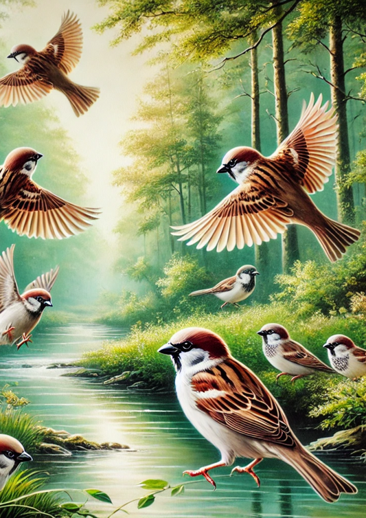 Reispapier für Decoupage Spatzen auf dem Fluss, vollständige Kat.-Nr. 2696