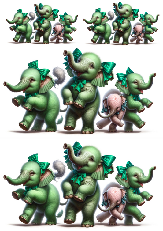 Rice Paper For Decoupage Green Dancing Elephants 2 Collage Cat. No. 491