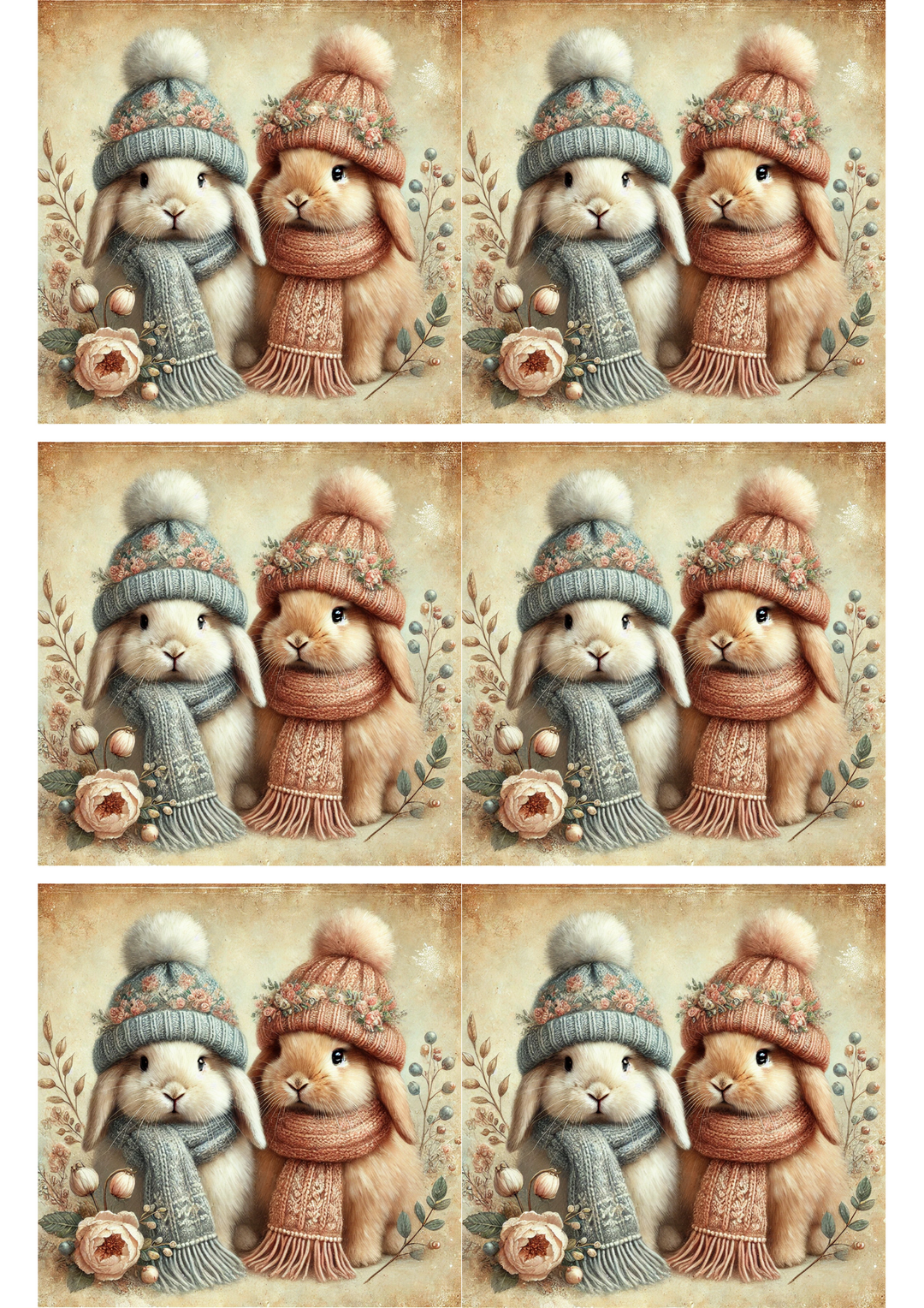 Reispapier für Decoupage-Hasen mit Hüten, Shabby Chic, 2 Collagen, Kat.-Nr. 2933